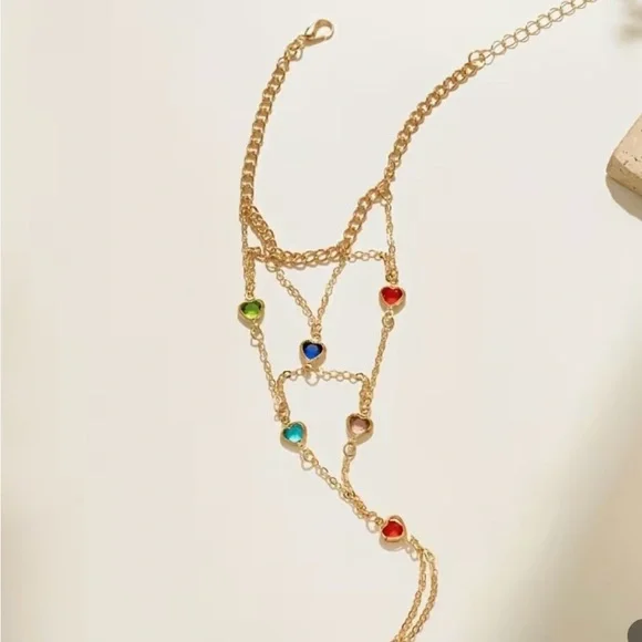 Elegant Gold Hand Chain with Multicolor Heart Gemstones - Picture 5 of 5